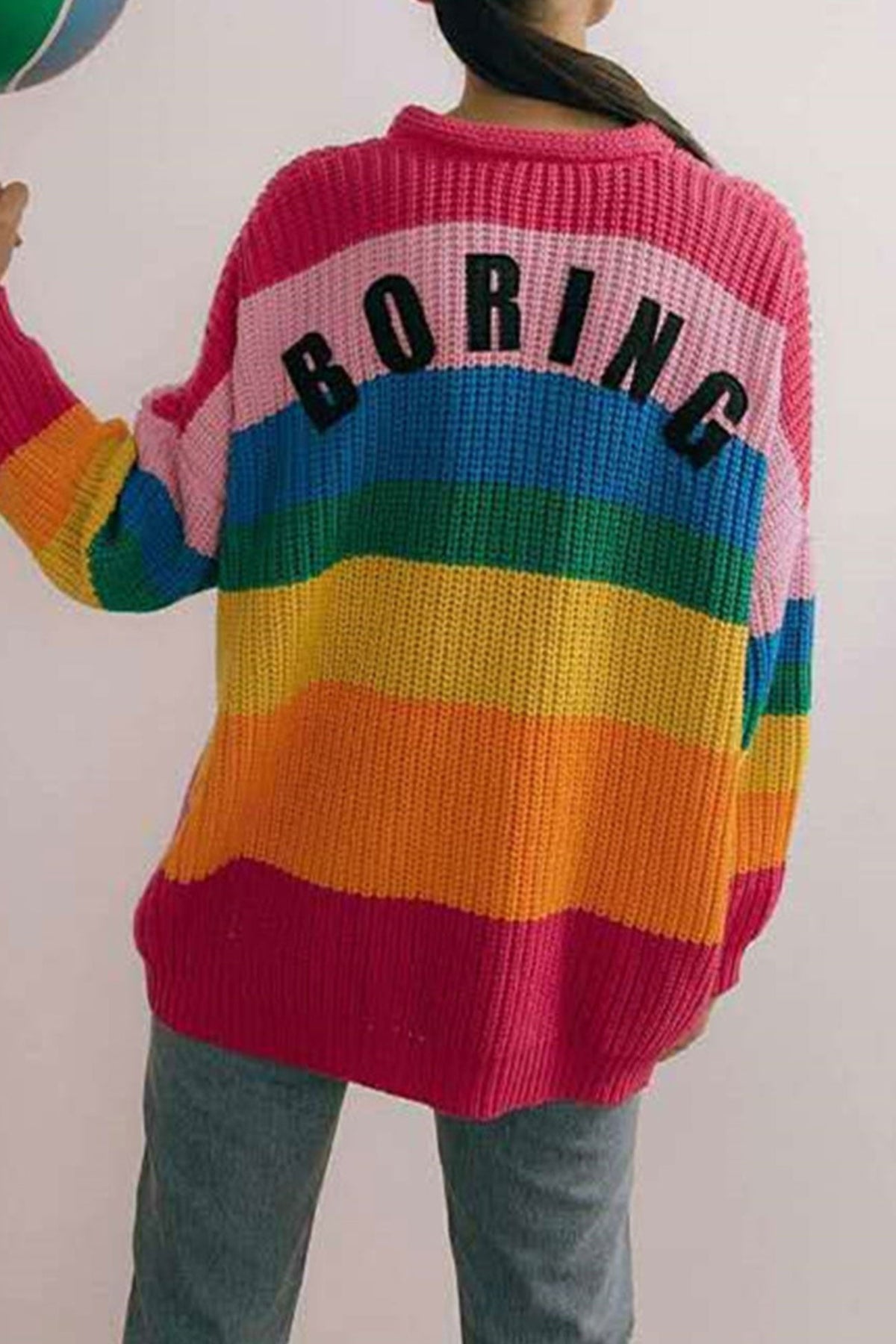 Sonicelife Rainbow Contrast Knit Cardigan