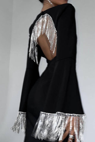 Sonicelife hoco dresses Rhinestone Fringe Backless Mini Dress