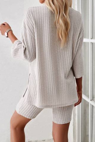 Sonicelife-Ribbed Knit T-shirt Shorts Suits