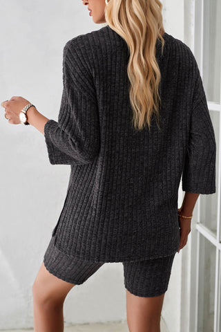 Sonicelife-Ribbed Knit T-shirt Shorts Suits