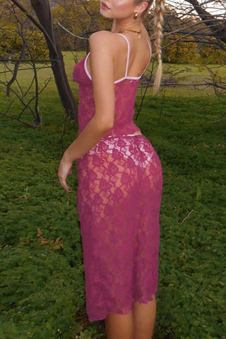 Sonicelife-Rose Lace Cami Skirt Suits