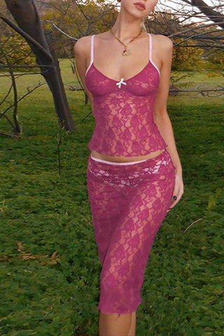 Sonicelife-Rose Lace Cami Skirt Suits