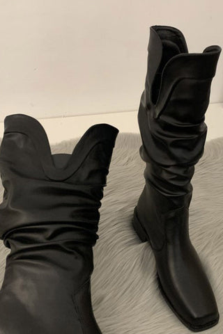 Sonicelife-Ruched Square-toe Knee High Boots