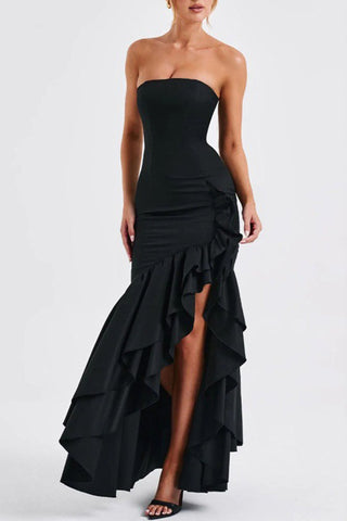 Sonicelife-Ruffled Tiered Slit Sleeveless Midi Dress