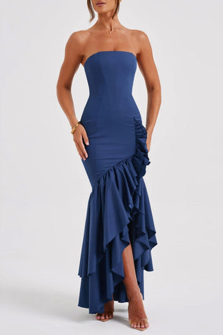 Sonicelife-Ruffled Tiered Slit Sleeveless Midi Dress