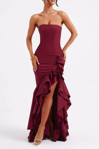 Sonicelife-Ruffled Tiered Slit Sleeveless Midi Dress