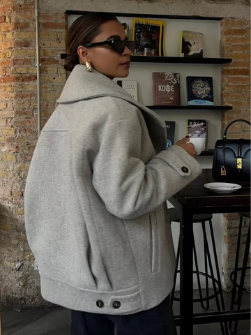 Sonicelife Fashion Double Breasted Classic Women's Woolen Jacket Flip Collar Casual Long Sleeved Pocket Coats Ladies New Commute Outerwear