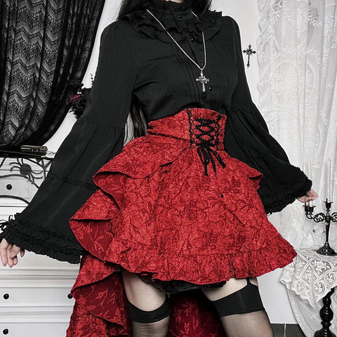 Sonicelife Women's Gothic Design Half Skirt 2024 New Summer Music Festival Party Punk Tie Poncho High Waisted Waist Drag Half Skirt