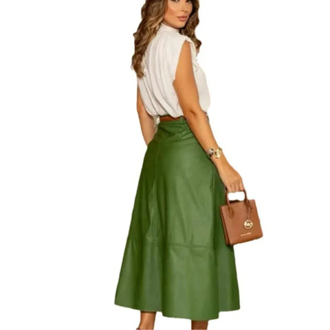 Sonicelife Women Skirt Sets Long Skirts High Waist Sleeveless Stand Collar Shirts Solid Slim Fit Pocket A Line Elegant Summer 2024