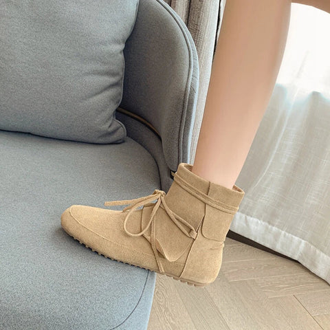 Sonicelife Autumn Boots Women Cow Suede Leather Shoes for Women Round Toe Low Heel Women Boots Elegant Narrow Band Short Boots botas mujer