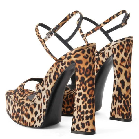 Sonicelife-2024 Women's Sexy Leopard Print Thick High Heel Thick Sole Sandals European and American Fashion Thick Sole Buckle Banquet Shoes