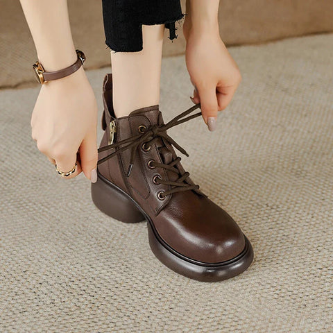 Sonicelife Autumn/Winter Women Boots Genuine Leather Shoes for Women Round Toe Chunky Heel Boots Casual Platform Short Boots сапоги женские