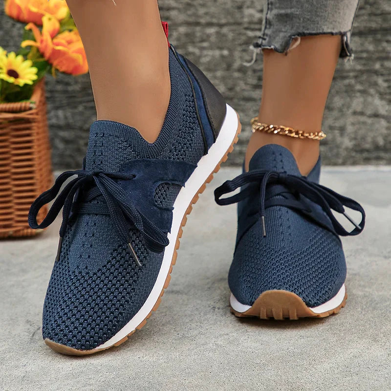 Sonicelife-Comfort Breathable Knitted Sneakers Women 2024 Spring Flat Heels Athletic Running Shoes Woman Plus Size 43 Casual Walking Shoes