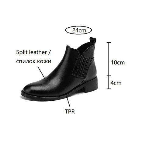 Sonicelife NEW Autumn Women Boots Round Toe Chunky Heel Boots Women Split Leather Shoes for Women Retro Slip-on Ankle Boots сапоги женские