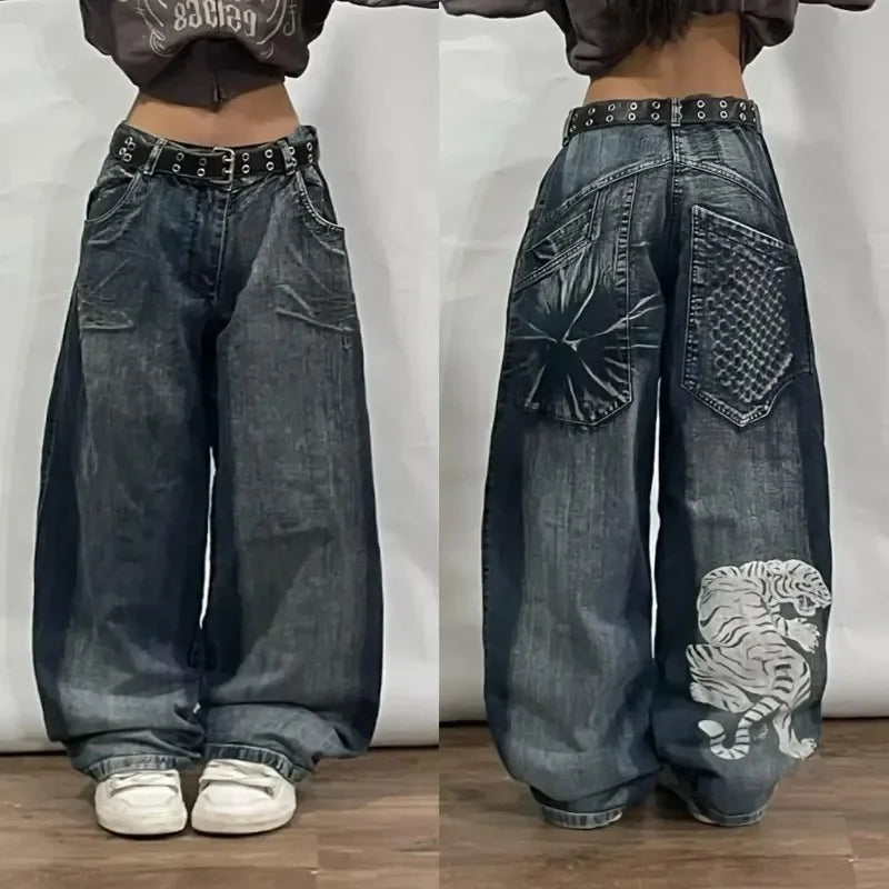 Sonicelife Korean Version New Washed Solid Color Baggy Jeans Female Y2K High Street Fashion Casual Gothic High Waist Baggy Wide Leg Pants