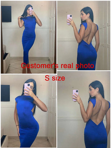 Sonicelife Sexy Backless Maxi Dress For Women Gown Summer Round Neck Sleeveless Night Club Party Long Dress Clubwear Vestido