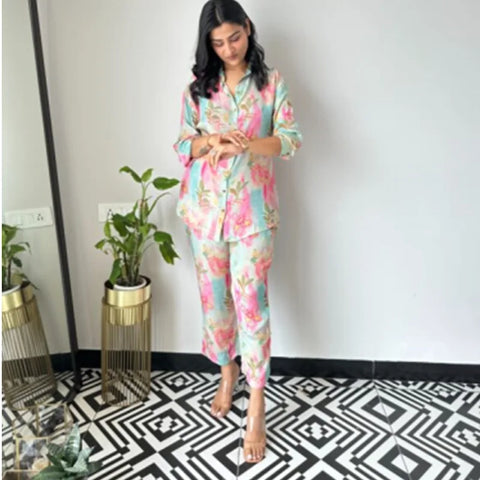 Sonicelife Long Sleeve Single Breasted Blouses Women Pant Sets Straight Pants Pockets Ankle Length Casual Print Loose Button Tracksuit