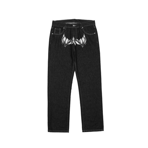 Sonicelife Y2k Pants Dark Bat Print Woman Jeans High Street Vintage Streetwear Face  Print High Waisted Jeans Loose Straight Woman Jeans