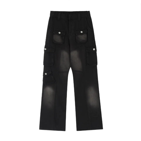 Sonicelife 2023 American New Y2K Retro Low-Waisted Tooling Multi-Pocket Women Jeans Spring And Autumn Straight Casual Loose Wide-Leg Pants