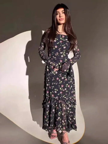 Sonicelife Eid Chiffon Party Dress Women Muslim Floral Print Jalabiya Ramadan Morocco Dresses Dubai Abaya Kaftan Vestidos Arab Long Robe
