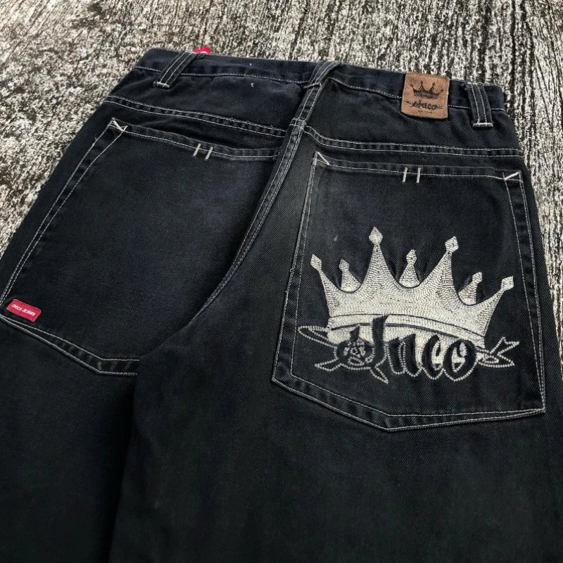 Sonicelife New Big Pocket High Street American Tooling Wide-leg Jeans Female Y2K Street Punk Style Loose Street Brand Washing Old Pant