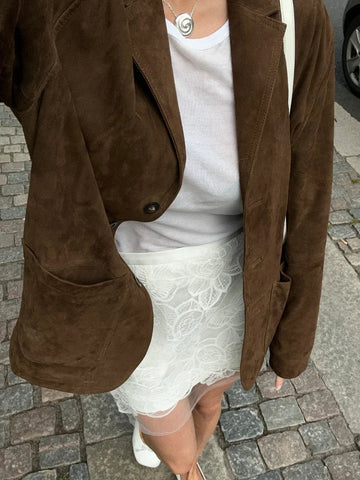 Back To School Sonicelife Fashion Brown Lapel With Pocket Jacket Woman Casual Single Breasted Long Sleeve Coat 2024 Lady Autumn Warm High Street Outwear