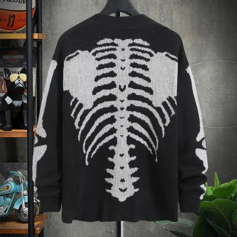 Back To School Sonicelife 2024 Fall Fashion  Harajuku retro men's skull printed long sleeve cardigan sweater cardigan V-neck button down coat y2k sweater vintage sweater