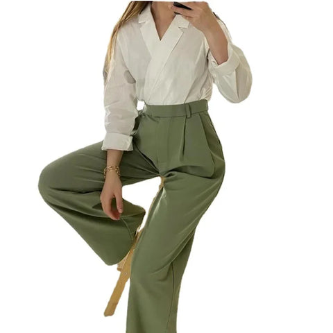 Sonicelife Shirt Blouse Long Wide Leg Pants Set Tracksuit Women Two Piece Set Loose Spring Autumn Boho Print Work Y2k Vintage Elegant