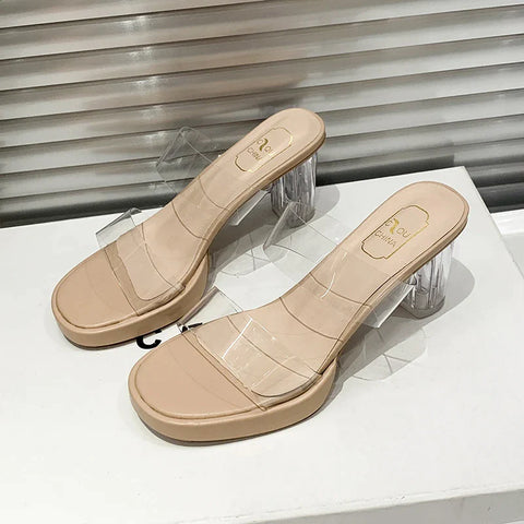 Sonicelife-Chunky Platform Transparent Pvc Sandals Women Summer 2024 Clear Super High Heels Sandals Woman Plus Size 42 Thick Heeled Slipper