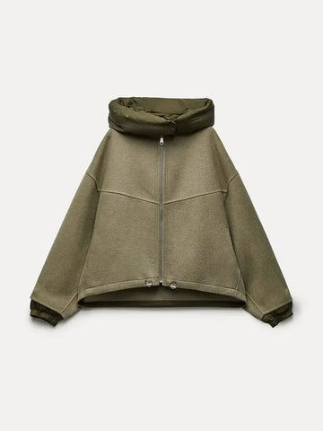 Sonicelife Winter Commute Cropped Solid Color Women's Hoodeds Warm Female Long Sleeves Zipper Coats 2024 New Street Office Ladies Outerwear