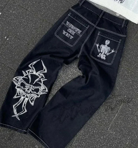 Sonicelife Y2K Baggy Jeans Men Vintage Embroidered High Quality Jeans Hip Hop Goth Streetwear Harajuku Men Women Casual Wide Leg Jeans