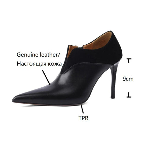 Sonicelife Genuine Leather Shoes for Women Pointed Toe Thin Heel Ankle Boots Super High Heel Shoes Women Elegant Slip-on Solid Women Shoes