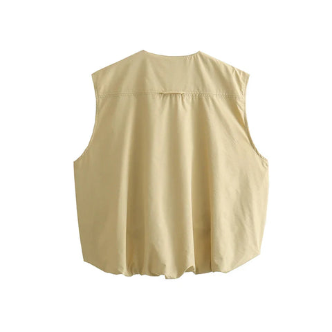 Sonicelife Women's Cropped Waistcoat Fashion O Neck  Zipper Vest Women Sleeveless Loose Vests Coats Female Chic Tops