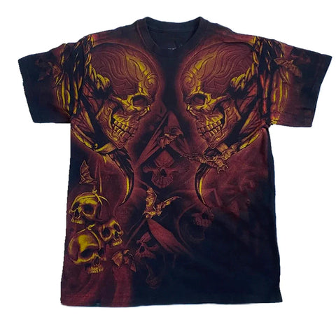 Sonicelife Gothic Harajuku Retro Top Y2K Japanese 2000s Grunge Skull Print T-shirt Mall Goth Emo Short Sleeve Tees Women Men Clothes