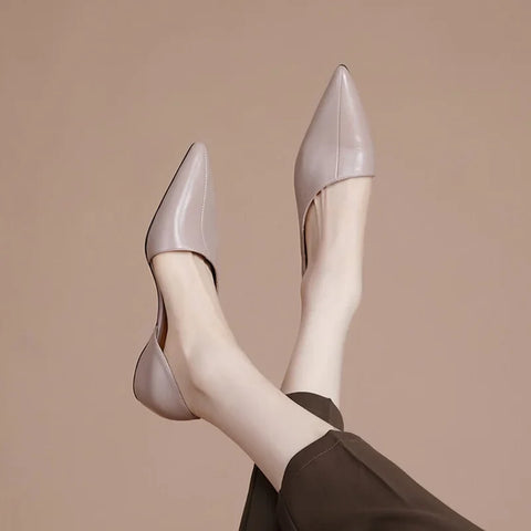 Sonicelife NEW Summer Women Pumps Genuine Leather Shoes for Women Pointed Toe Strange Heel Shoes Cover Toe Low Heel Slip-on Designer Shoes