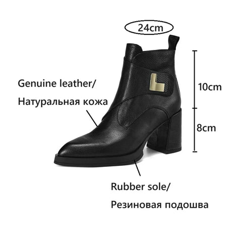 Sonicelife NEW Autumn/Winter Women Boots Genuine Leather Shoes for Women Pointed Toe Chunky Heel Shoe High Heel Modern Boots Platform Shoes