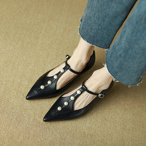 Sonicelife NEW Spring/Autumn Women Pumps Split Leather Shoes for Women Pointed Toe Wedges Shoes Pearl High Heel Women Pumps Buckle Shoes