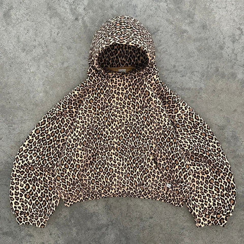 Back To School Sonicelife Y2K Retro 2 Piece Set Leopard Pattern Streetwear Men Women Trendy Harajuku Boxy Pullover Zipper Hoodie Oversized Track Pants Set