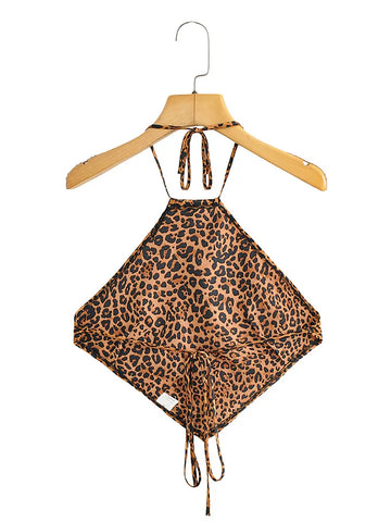Sonicelife-Summer Clothes For Women Tops 2024 Streetwear Sleeveless Leopard Print Crop Top Halter Strap Night Club Backless Tie Sexy Camis