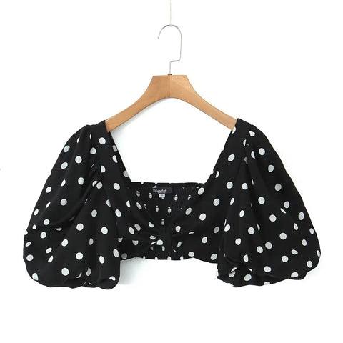 Sonicelife Polka Dots Cropped Top and Side Slits High Waist Skirt Set