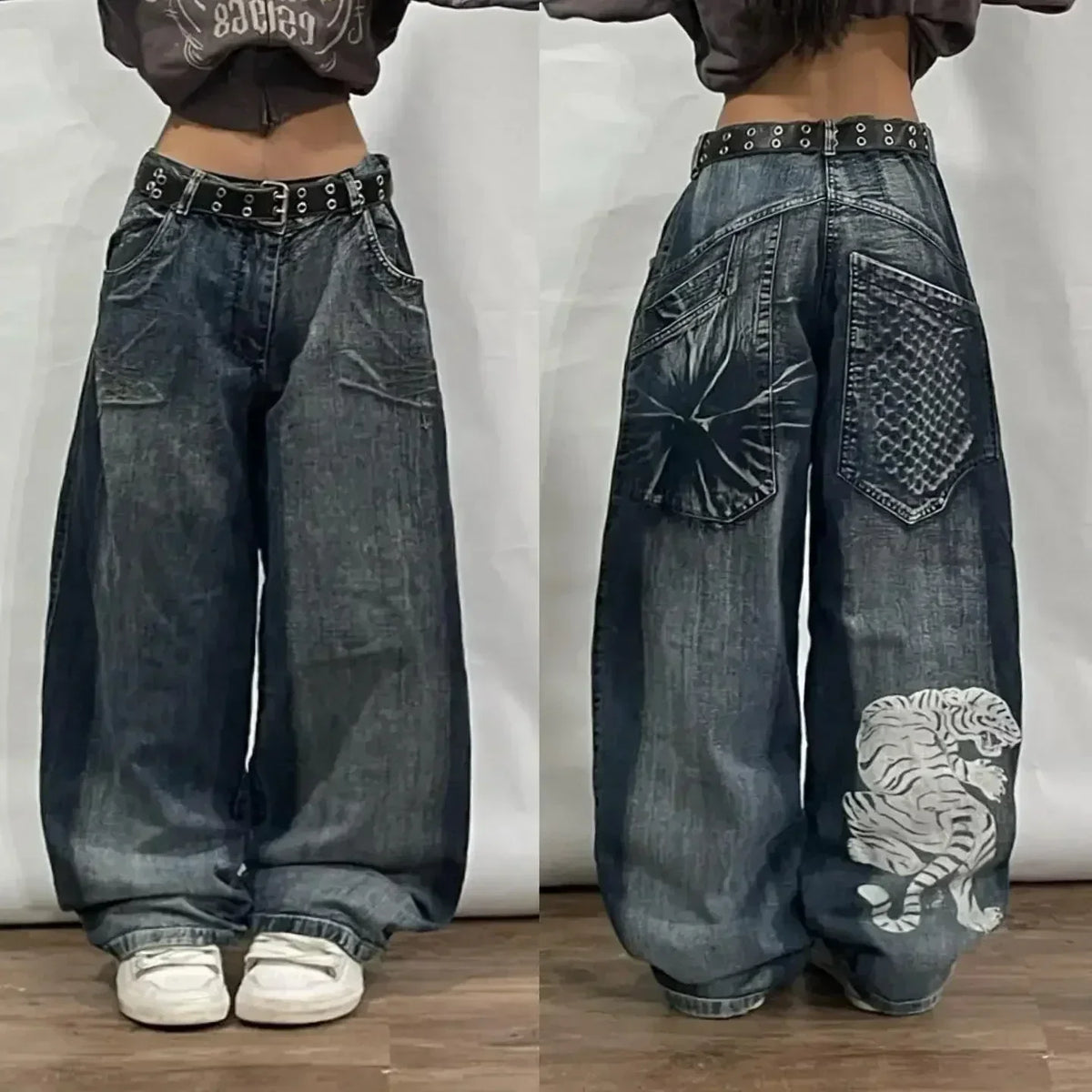 Sonicelife Y2k Hip Hop American Wide Leg Pants Gothic Zipper Skull Embroidered Jeans Men Harajuku Vintage High Waist Casual Jeans Unisex