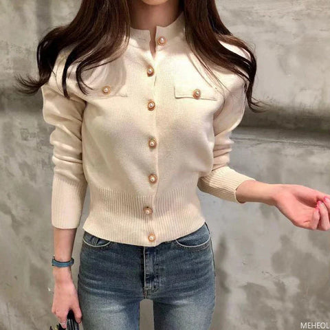 Sonicelife Autumn Long Sleeve Fashion Women Cardigans Sweater Knitted Coat Short Casual Single Breasted Slim Ladies Tops Button T-shirt