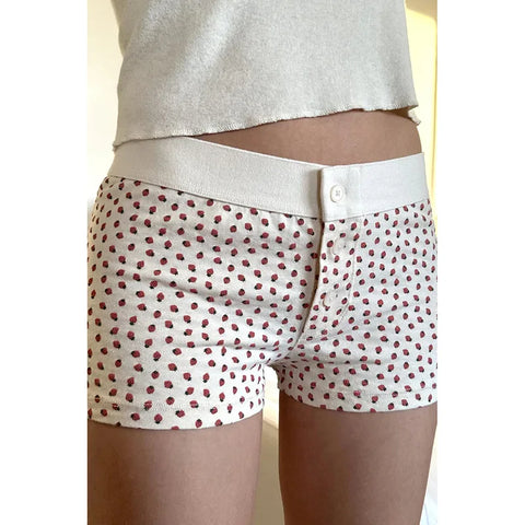 Sonicelife-Low Rise Summer Strawberry Printed Skinny Shorts Sweet Coquette Clothes Women's Hotpants Short Korean Homewear Bottom