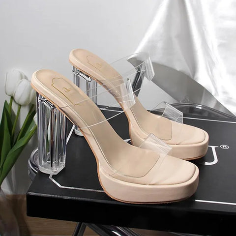 Sonicelife-Chunky Platform Transparent Pvc Sandals Women Summer 2024 Clear Super High Heels Sandals Woman Plus Size 42 Thick Heeled Slipper