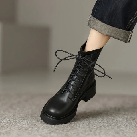 Sonicelife NEW Fall Shoes Women Stretch Fabric Split Leather Boots Round Toe Chunky Heel Boots for Women Platform Boots Women Modern Boots