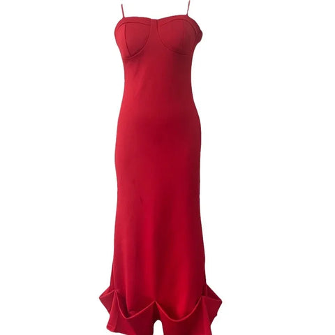 Sonicelife Long Dresses Women Solid Slim Fit Ruffles Dress Sleeveless High Waist Evening Vestidos Hip Wrap Elegant Summer Sexy Party