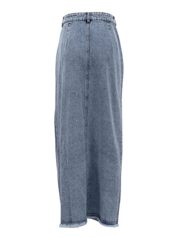 Sonicelife 2024 Spring Summer Women Denim Skirt High Waist Vintage Solid A-Line Slit Maxi Skirt For Women