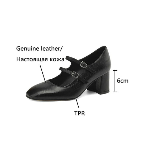 Sonicelife NEW Spring/Autumn Women Pumps Genuine Leather Shoes for Women Square Toe Chunky Heel Shoes Classics Mary Janes Handmade Shoes