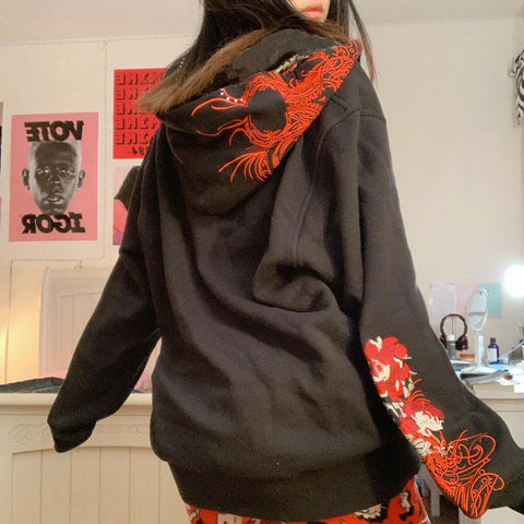 Back To School Sonicelife Vintage Gothic Grunge Skull Print Zip Up Hoodies Dark Academia Harajuku Sweatshirts Autunm Aesthetic Coat Tops Y2k