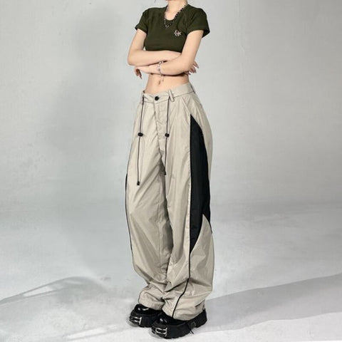 Sonicelife Cargo Pants Women Clothing Harajuku Vintage Patchwork Streetwear Women Pants Casual Wide Leg Sweatpants Trousers Women